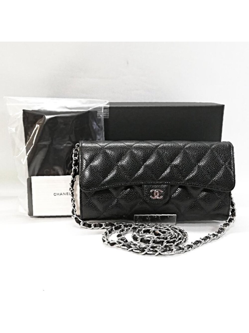 Chanel Caviar Quilted Wallet Black Silver